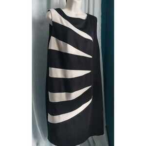 R&M Richards Dress Women's 14w Black White Sheath Zip Back Sleeveless